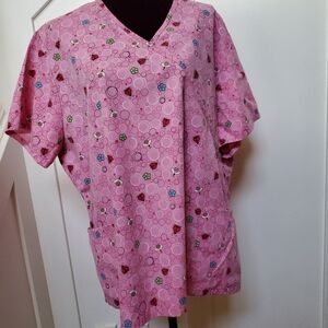 Bees ladybug flower print scrubs top